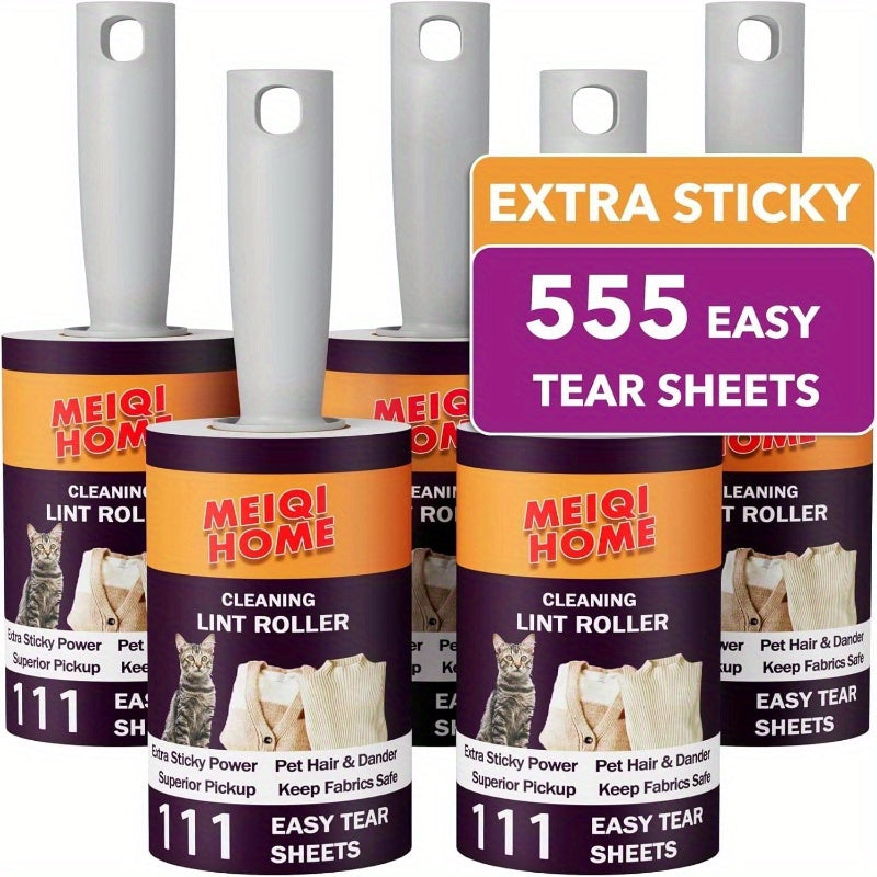 Lint Rollers for Pet Hair Extra Sticky, 555 Sheets Mega Value Set Lint Roller with 5 Upgraded Handles, 5 Rollers Portable Pet Lint Remover for Clothes, Furniture, Carpet, Dog amp; Cat Hair Removal