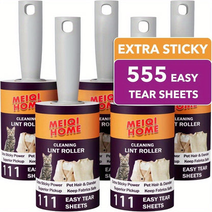Lint Rollers for Pet Hair Extra Sticky, 555 Sheets Mega Value Set Lint Roller with 5 Upgraded Handles, 5 Rollers Portable Pet Lint Remover for Clothes, Furniture, Carpet, Dog amp; Cat Hair Removal